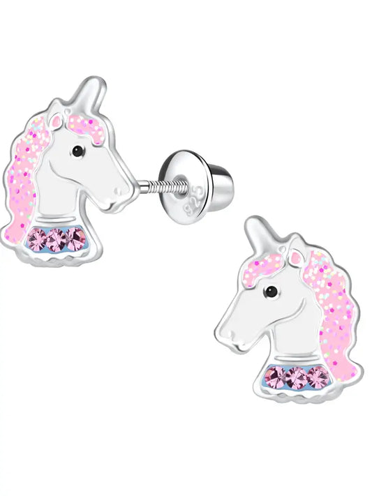 Sterling Silver Girls Stardust Unicorn Earrings For Kids