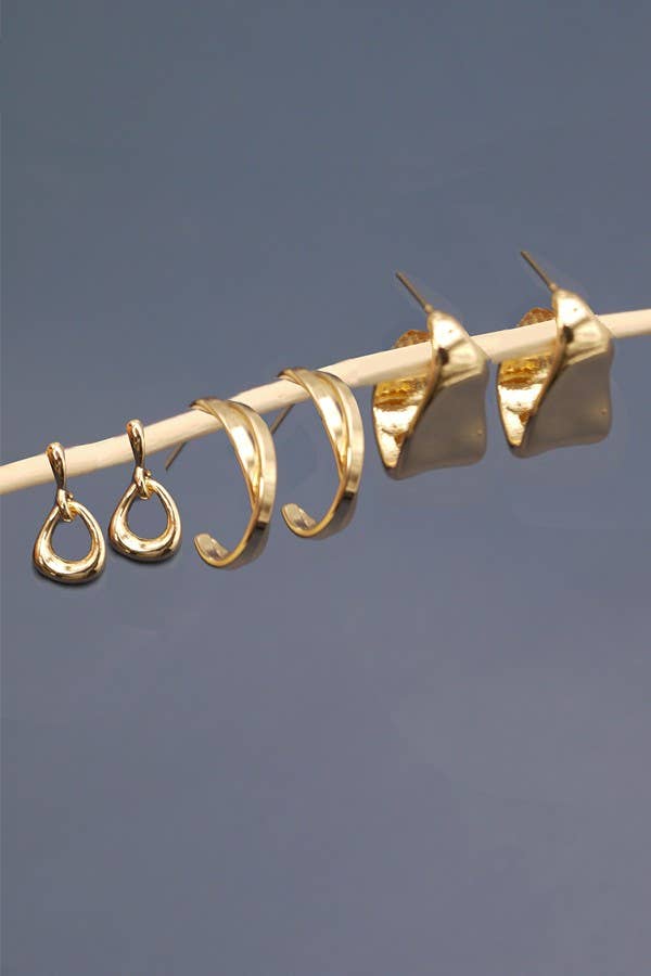 HUGGIE HAMMERD TWISTED TRIO EARRINGS | 80E1684