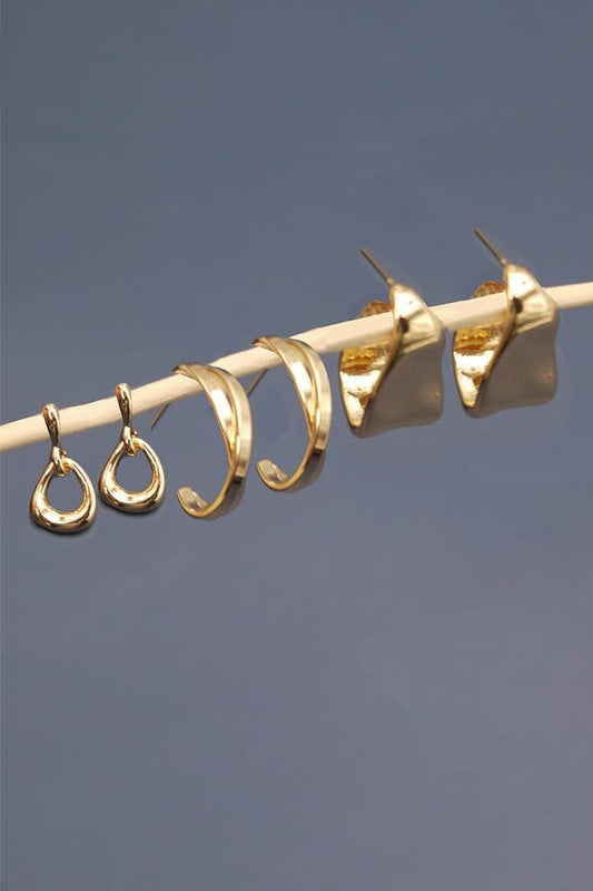 HUGGIE HAMMERD TWISTED TRIO EARRINGS | 80E1684
