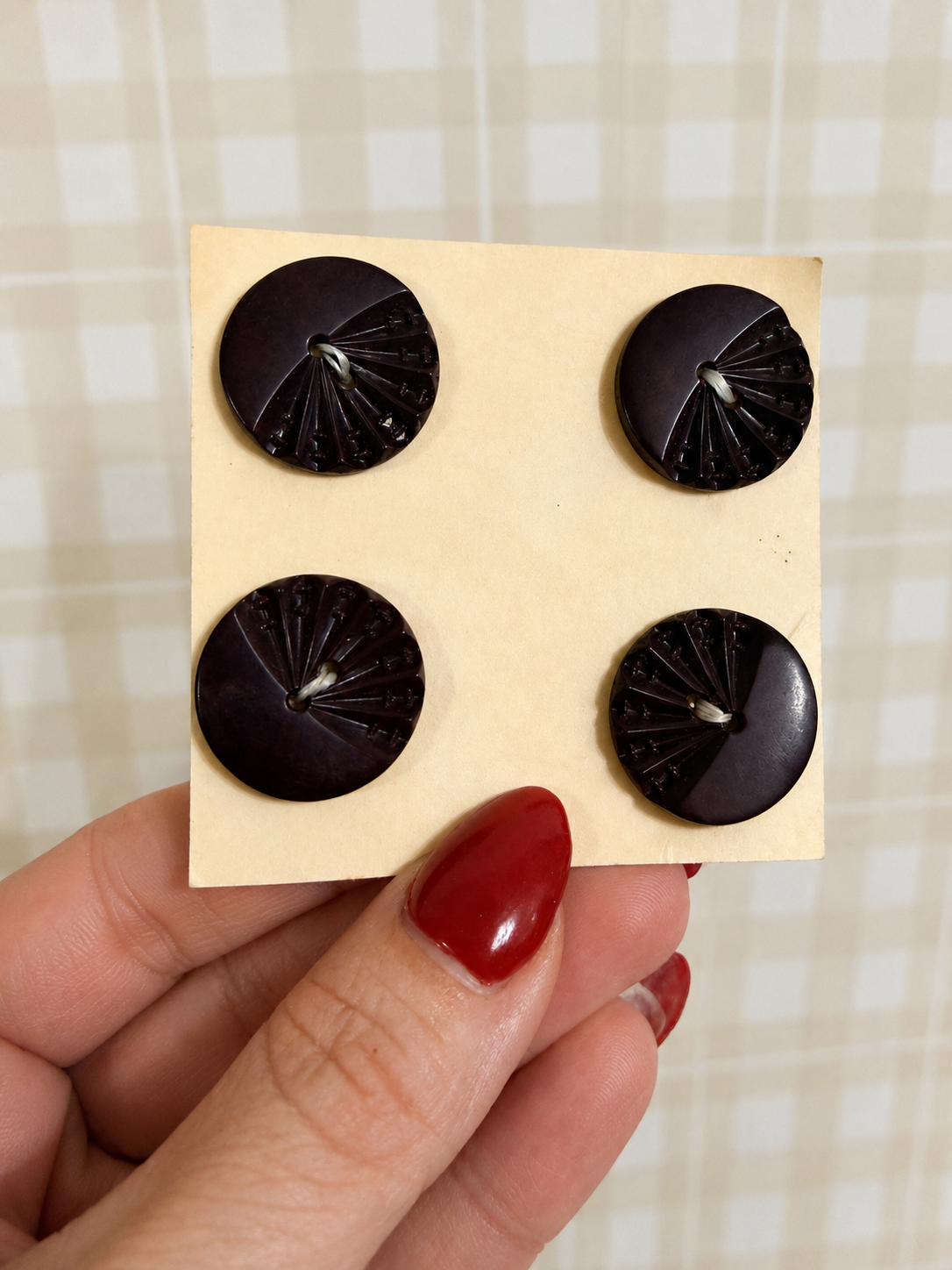 Vintage Dark Brown Fanburst Art Deco Button Set (4)| Bt-270