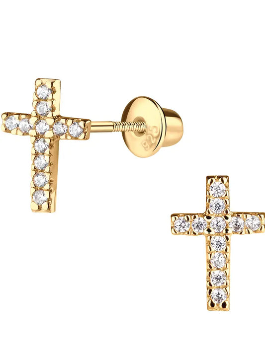 14K Gold-Plated Cross Cz Earrings