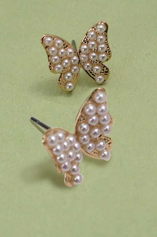 PEARL PAVE BUTTERFLY STUD EARRINGS | 31E24545