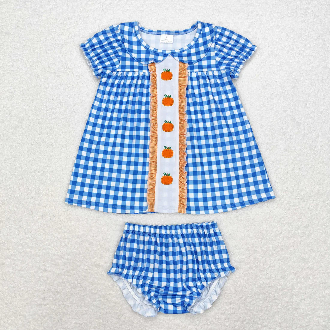 GBO0431 Embroidered pumpkin blue plaid