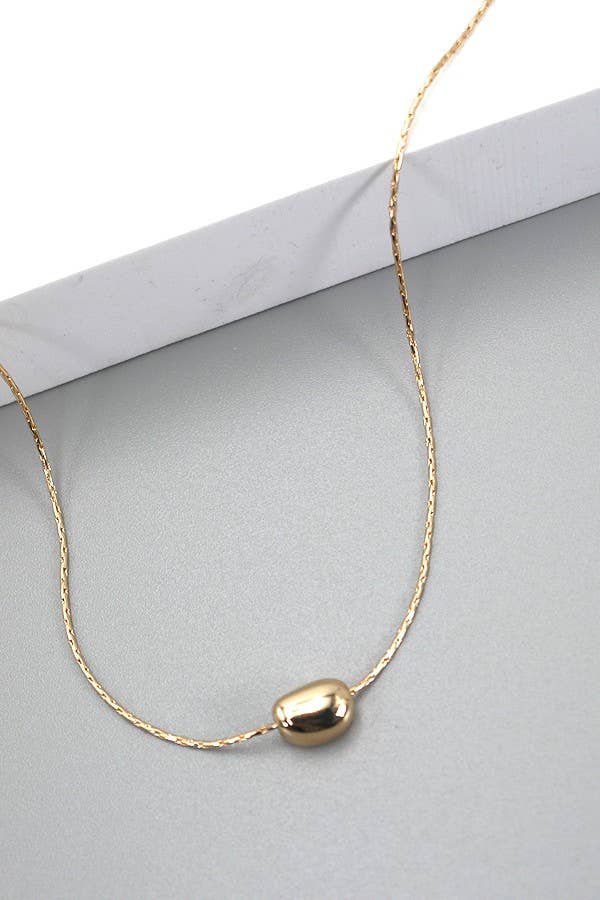 BRASS DIAMOND CUT CHAIN BEAN CHARM NECKLACE | 31N23238