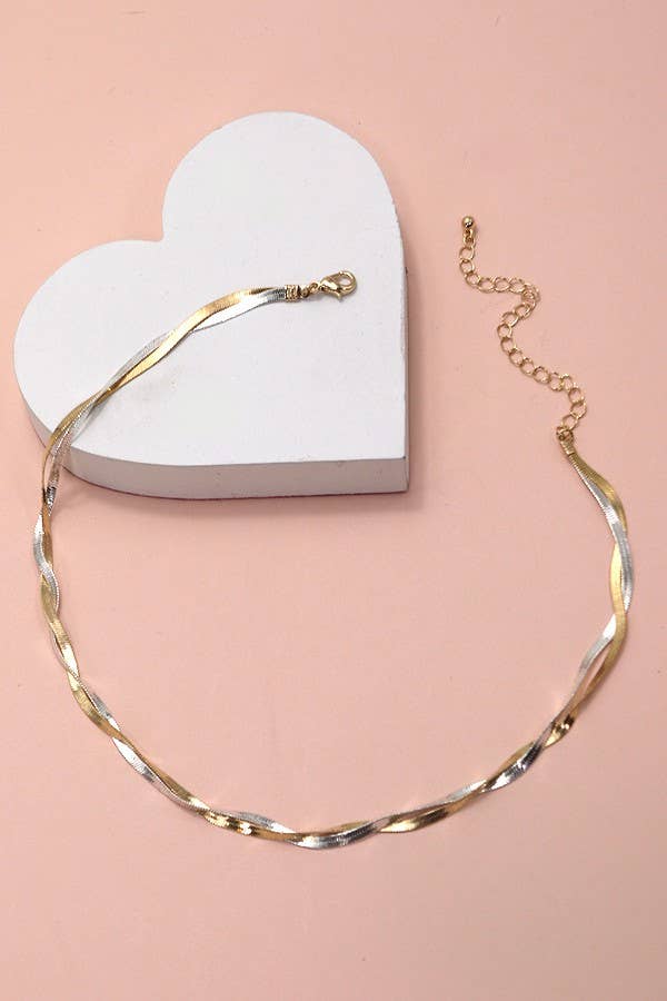 INTWINED GOLD SILVER HERRINGBONE NECKLACE | 80N458