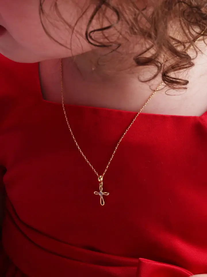 14K Gold-Plated Kids Cross Open Infinity Children's Necklace