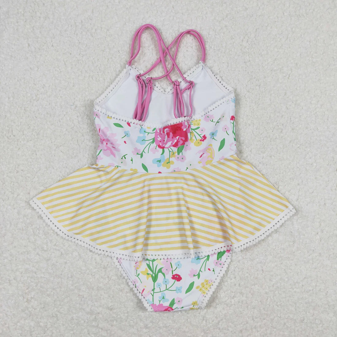 S0250 Floral striped one-piece swimsuit