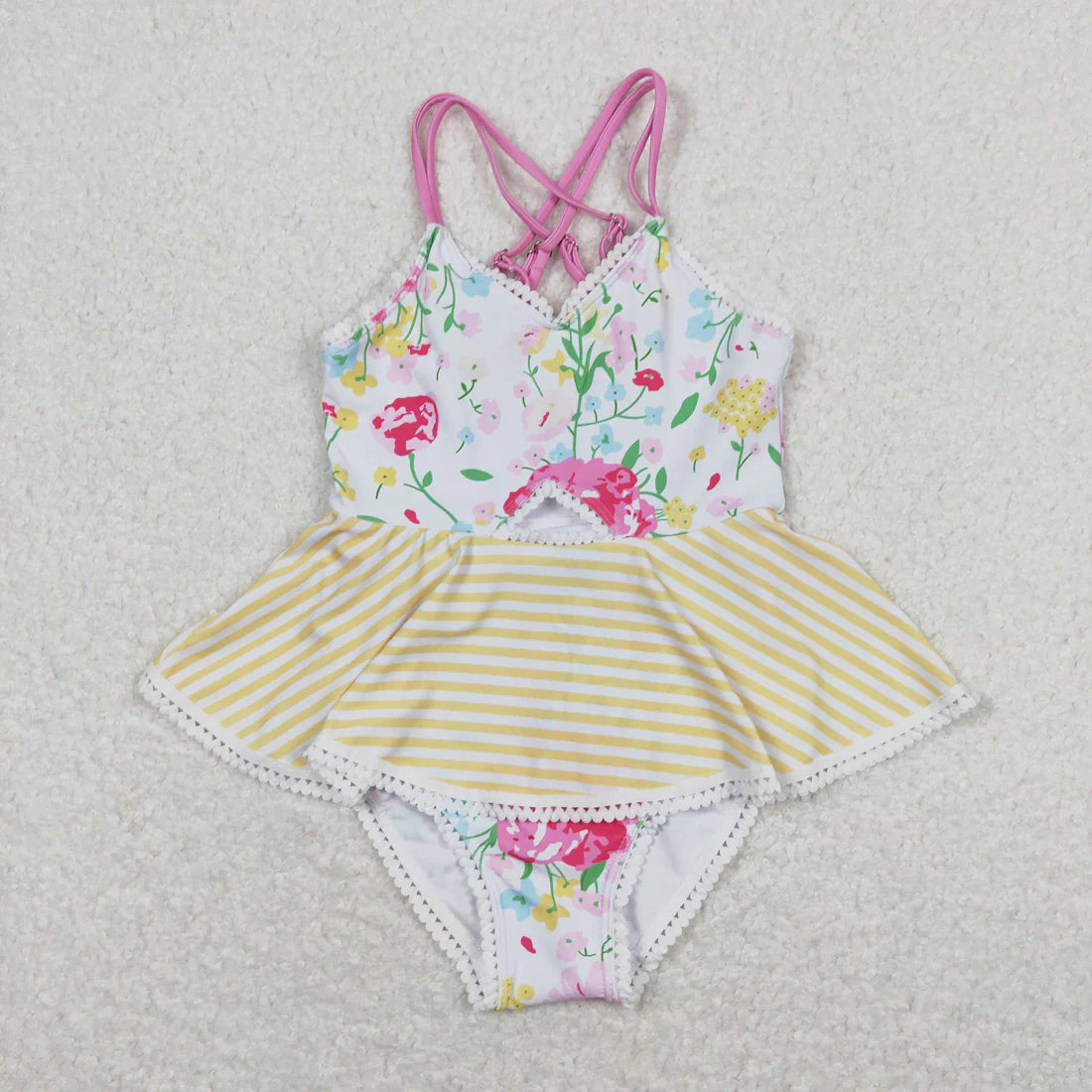 S0250 Floral striped one-piece swimsuit