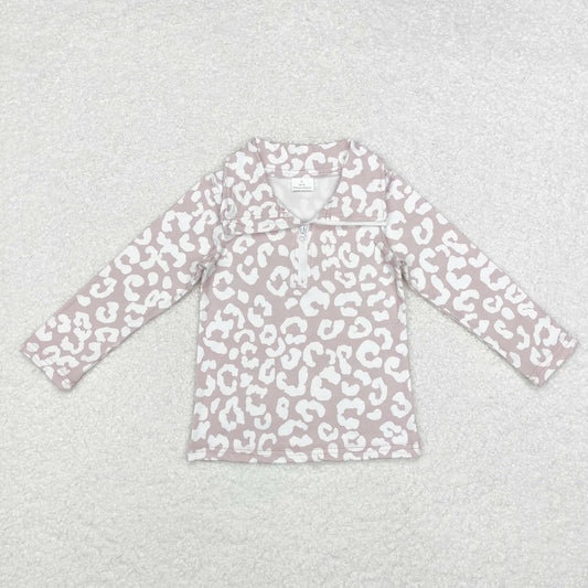 GT072 LEOPARD  printed zipper long-sleeved top