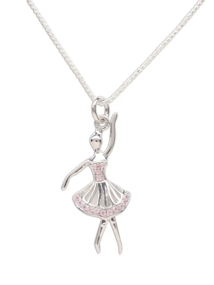 Girls Silver Ballerina Necklace Kids