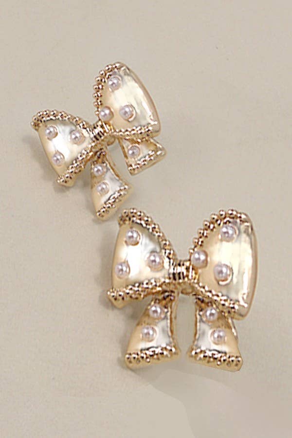 BOW PEARL STUD EARRINGS | 31E24883