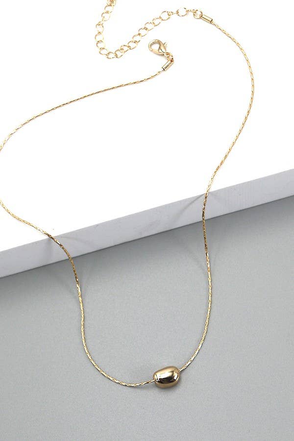 BRASS DIAMOND CUT CHAIN BEAN CHARM NECKLACE | 31N23238