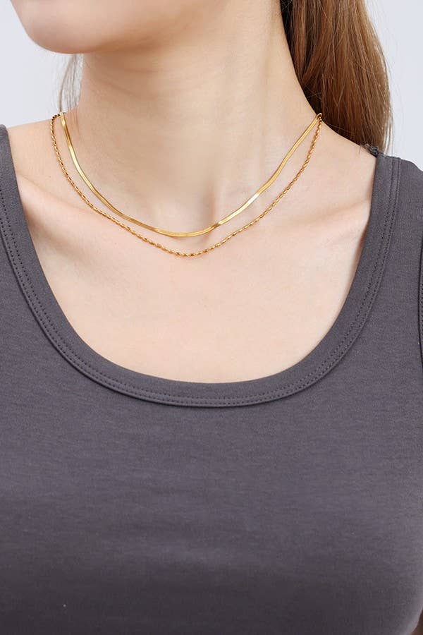 TITANIUM  STEEL NON-TARNISH DOUBLE CHAIN NECKLACE | 40NK342