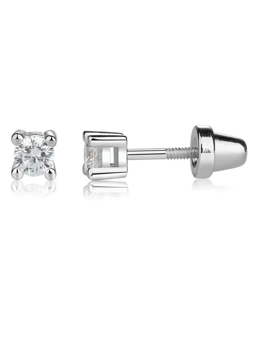 Sterling Silver Clear Cz Stud Earrings For Baby and Children