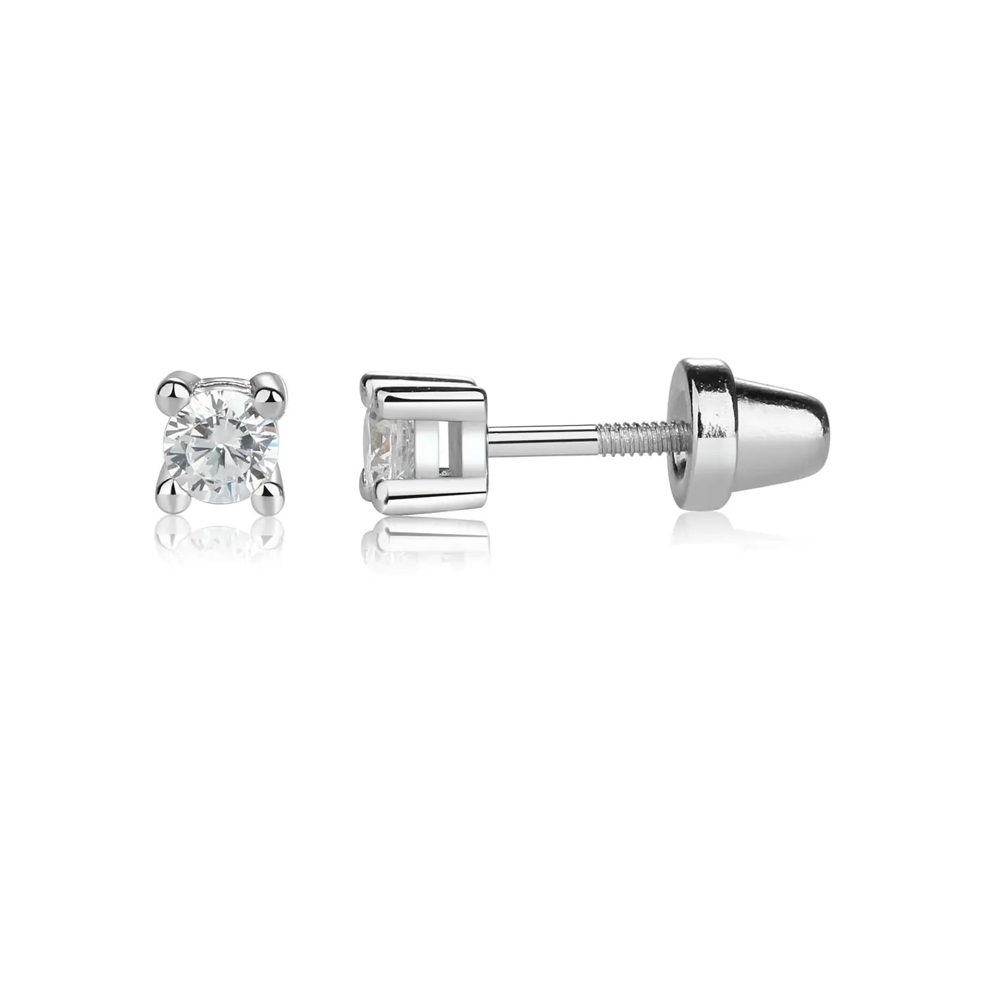 Sterling Silver Clear Cz Stud Earrings For Baby and Children