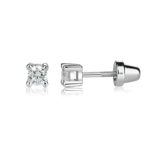 Sterling Silver Clear Cz Stud Earrings For Baby and Children