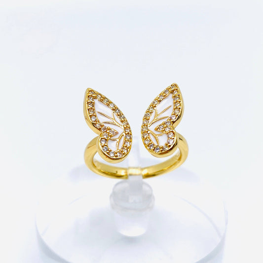 Golden Rhinestone Butterfly Opening Adjustable Ring: Gold