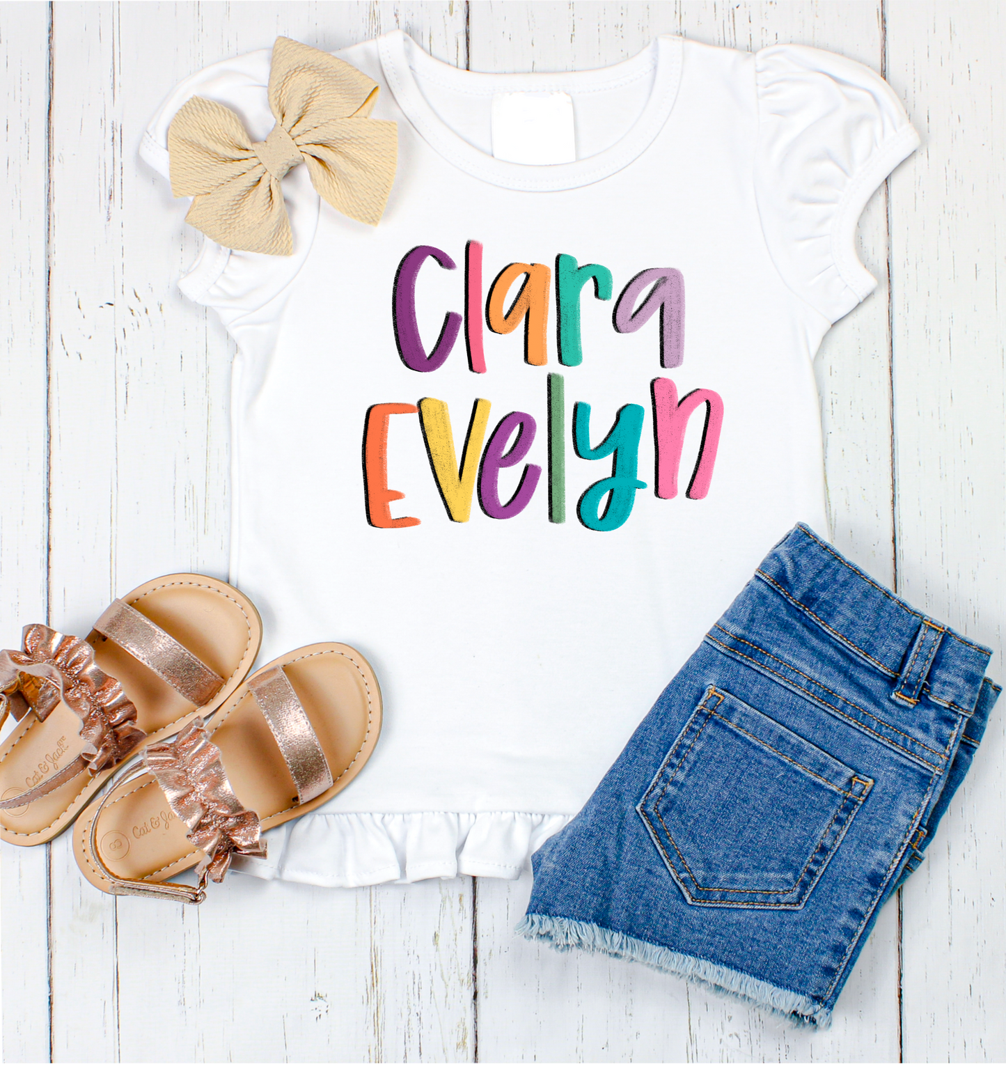 Clara Evelyn hand lettered name shirt Girl