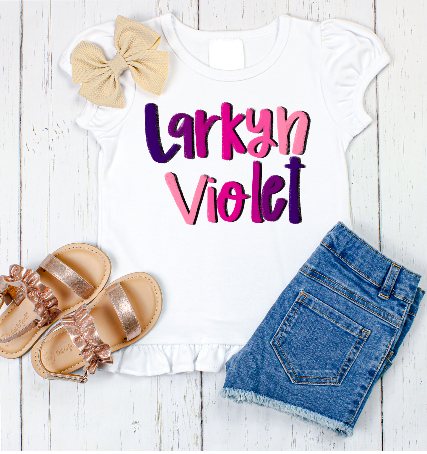 Larkyn Violet hand lettered name shirt Girl