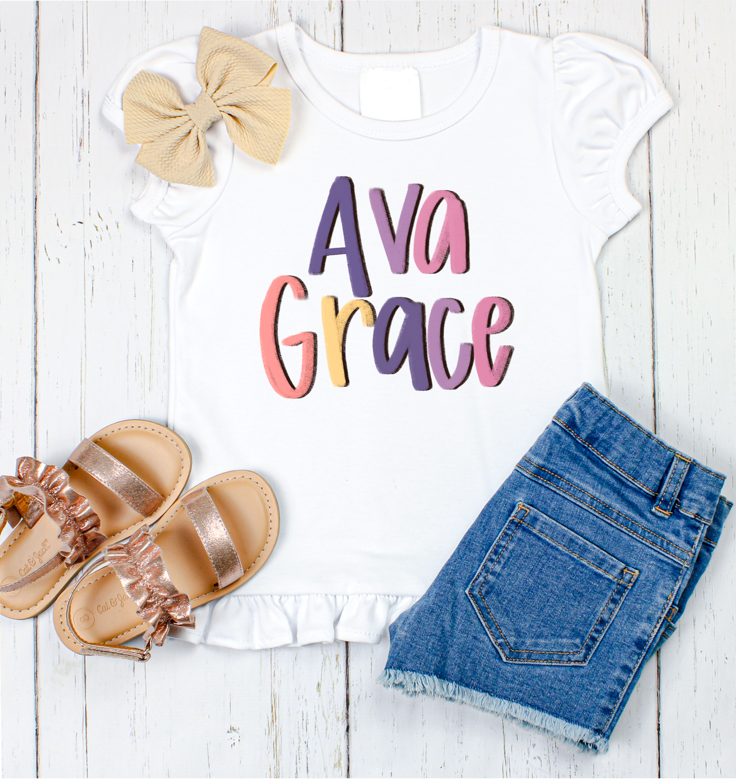 Ava Grace hand lettered name shirt Girl