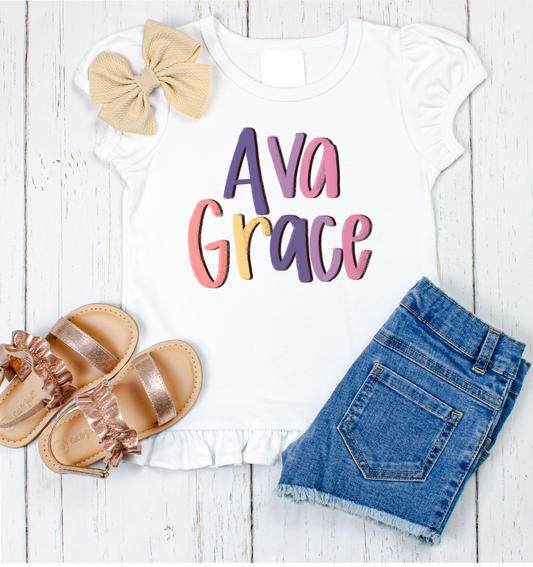 Ava Grace hand lettered name shirt Girl