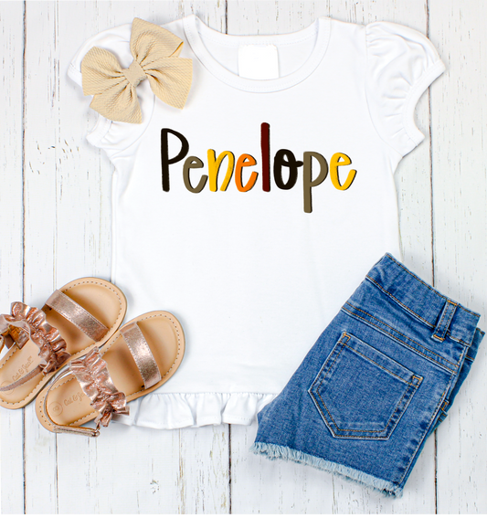 Penelope hand lettered name shirt Girl