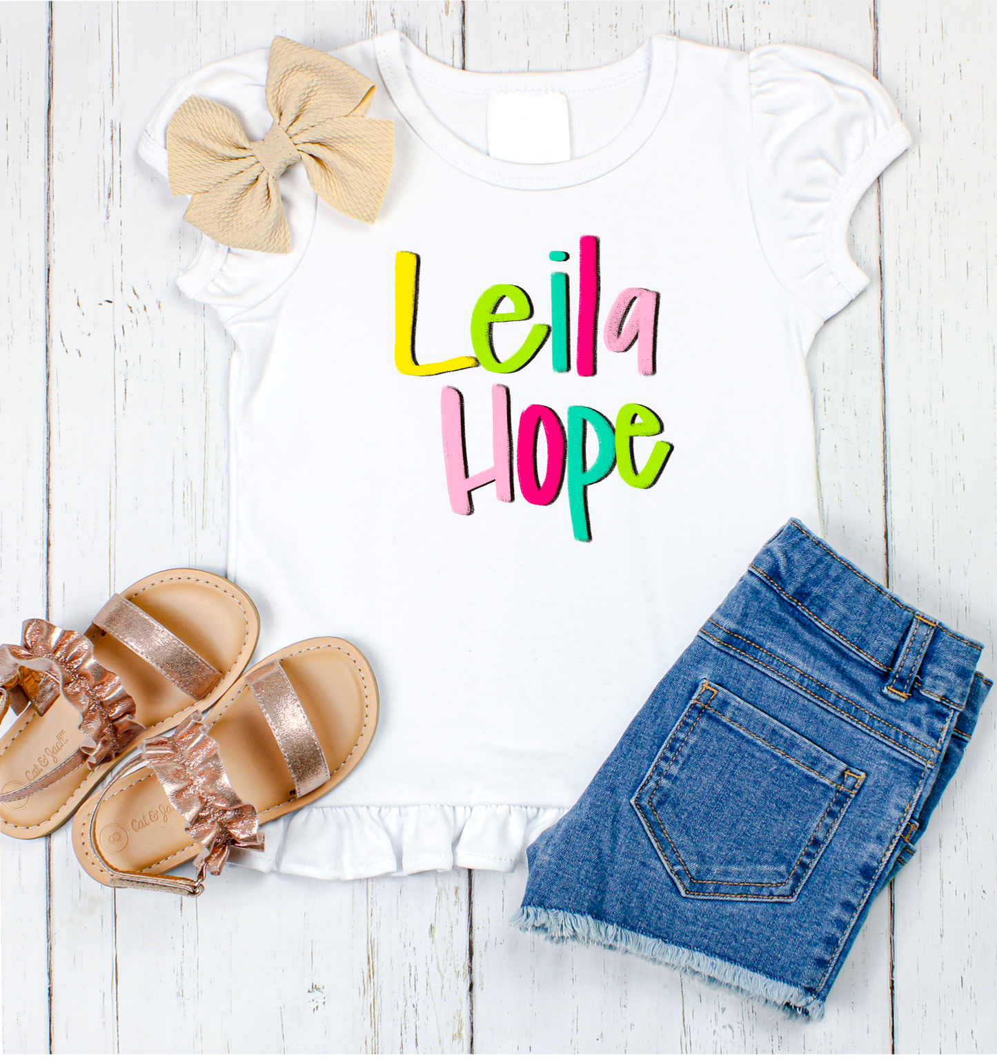 Leila Hope hand lettered name shirt Girl