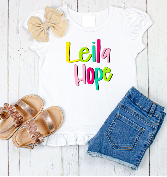 Leila Hope hand lettered name shirt Girl