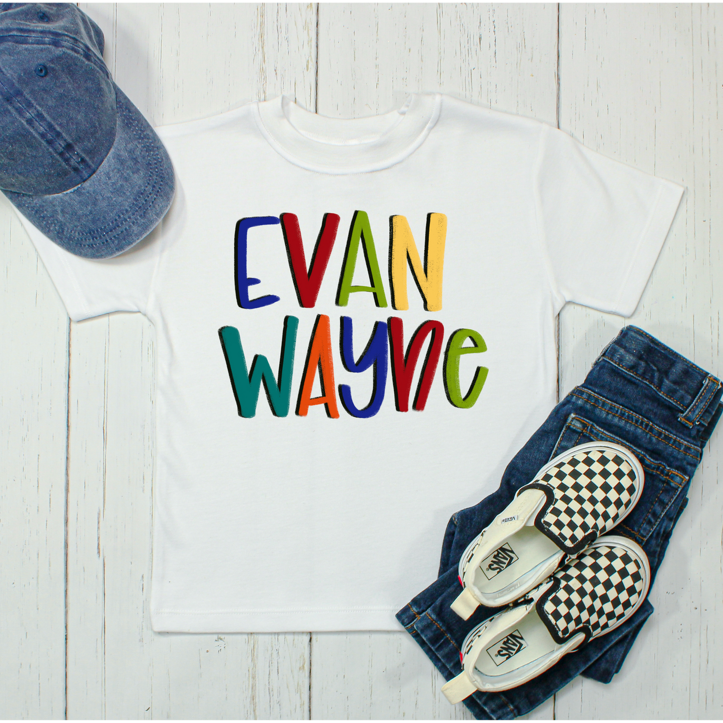 Evan Wayne hand lettered name SUB shirt