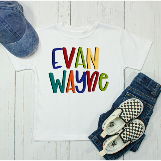 Evan Wayne hand lettered name SUB shirt