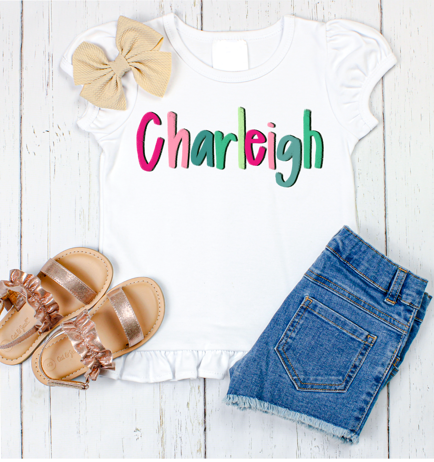 Charleigh hand lettered name shirt Girl