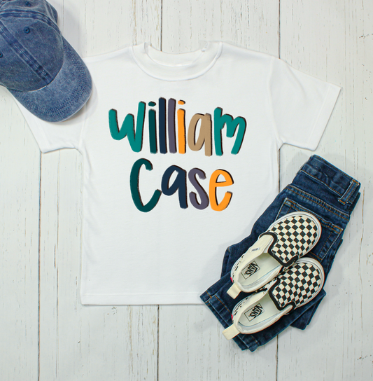 William Case hand lettered name SUB shirt