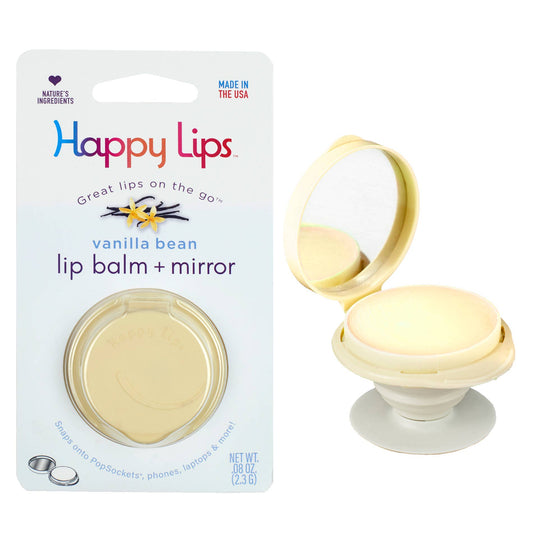 Happy Lips –Lip Balm w/Mirror, Attach Anywhere! Vanilla Bean