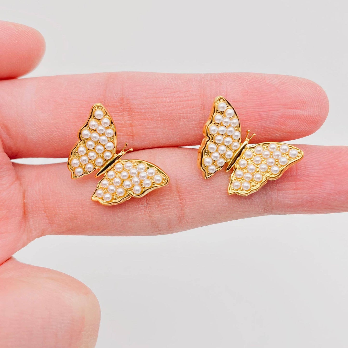 Pearl Butterfly 18K Gold Plated Stainless Steel Ear Studs