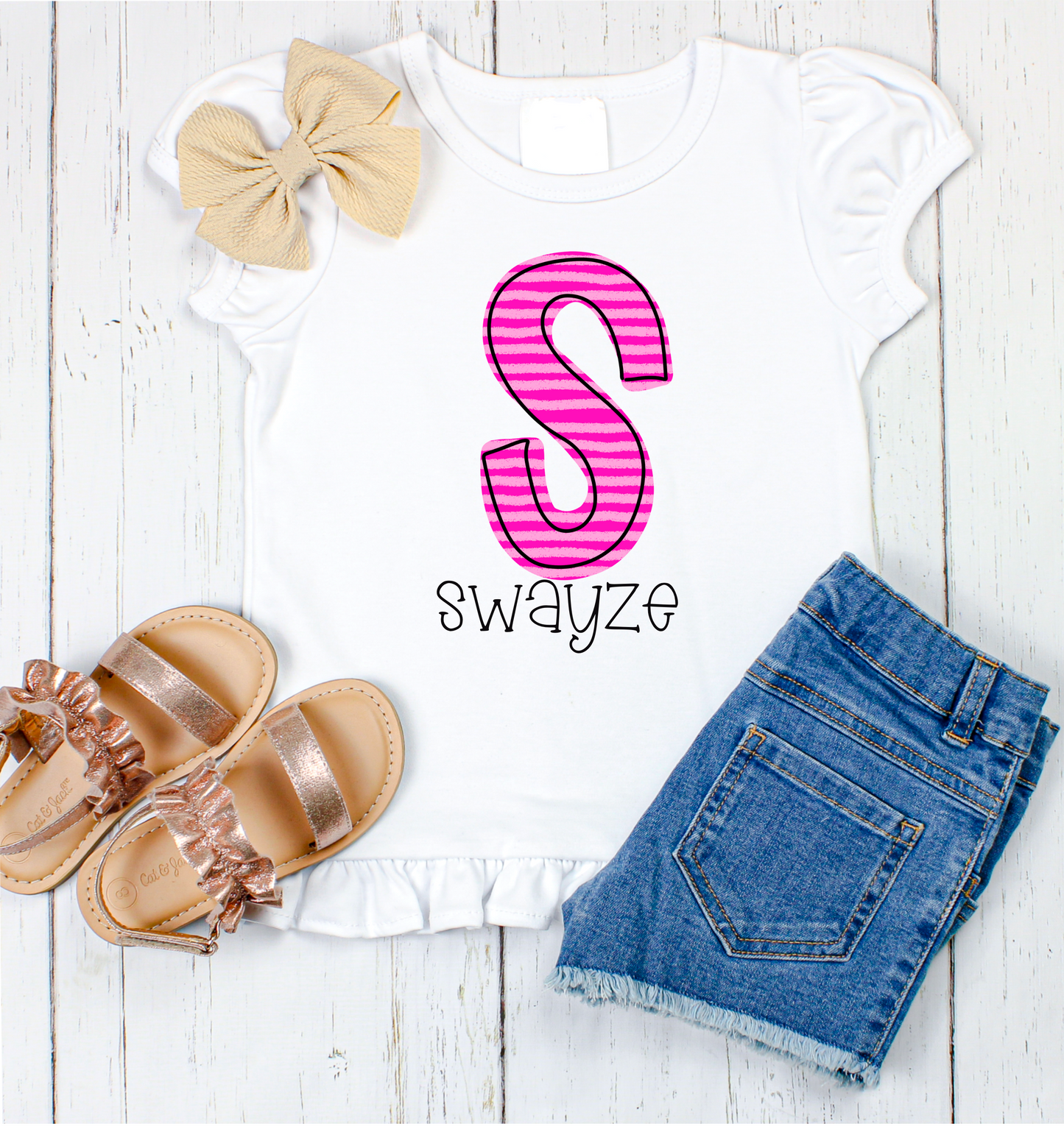 Pink Stripe letter and name Sub Shirt Girl